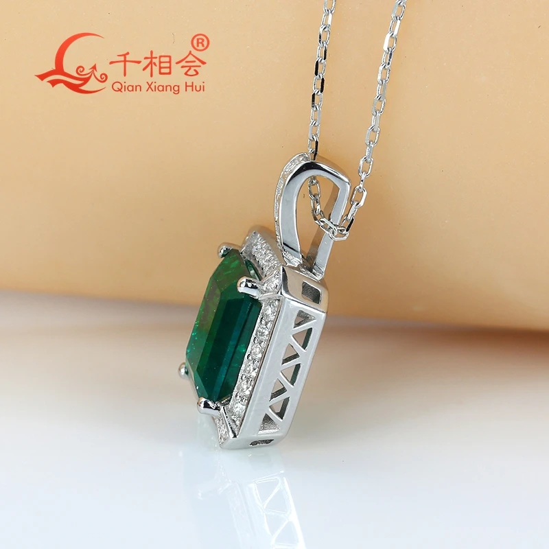 925 silver emerald  pendant 9*11 green color  Emerald with melee moissanite for weddding Engagement Party Gifts jewelry