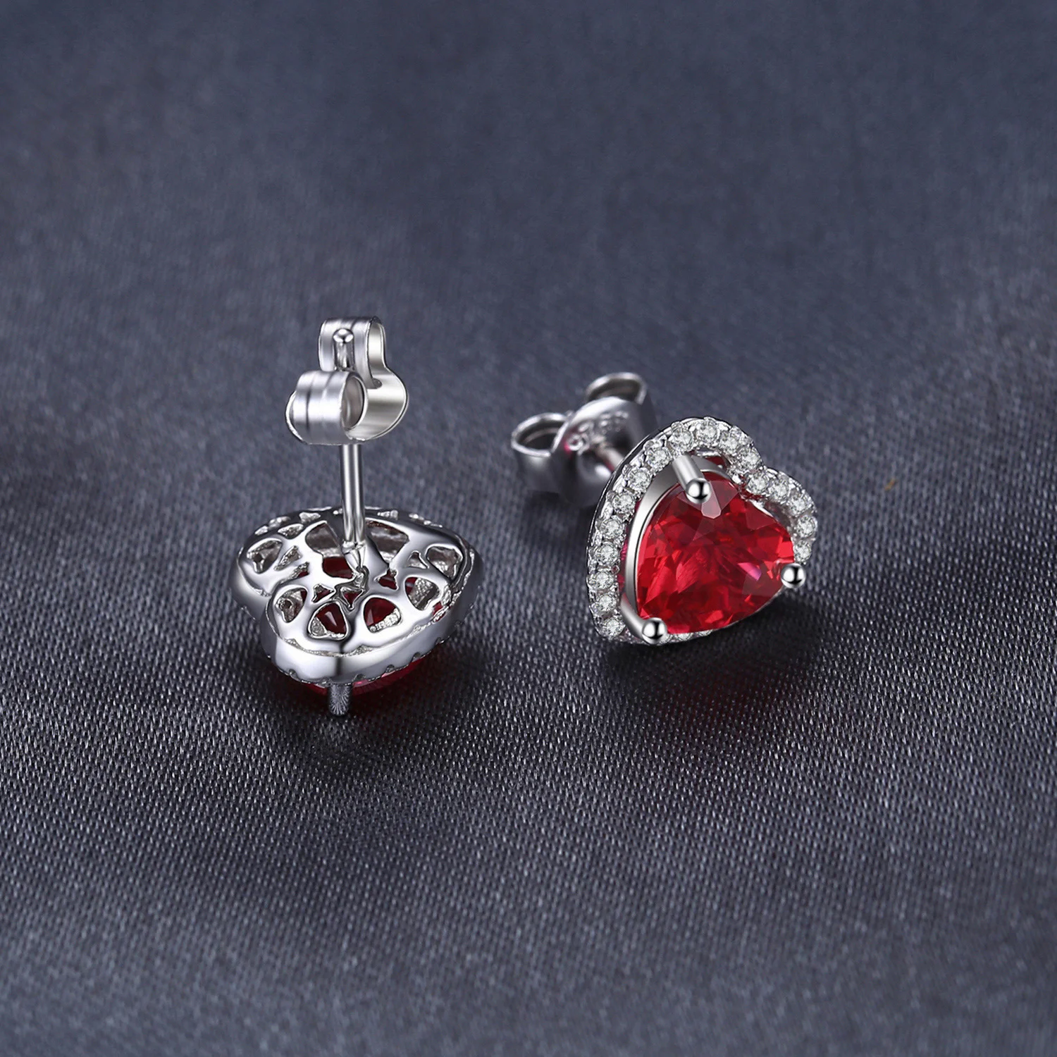 JewelryPalace Heart Created Ruby Stud Earrings 925 Sterling Silver Earrings For Women Gemstone Korean Earings Fashion Jewelry