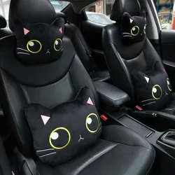 Cartoon Cute Cat Car Neck Pillow Car Headrest Travel Cushion Cat Seatbelt Shoulder Pads Covers Rearview Mirror Cover Accessories