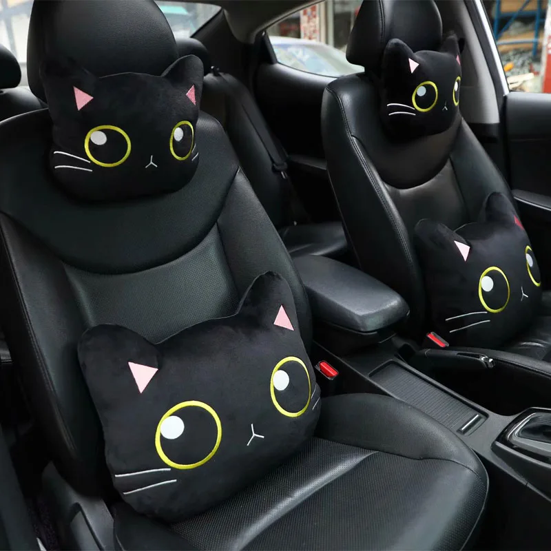 Cartoon Cute Cat Car Neck Pillow Car Headrest Travel Cushion Cat Seatbelt Shoulder Pads Covers Rearview Mirror Cover Akcesoria