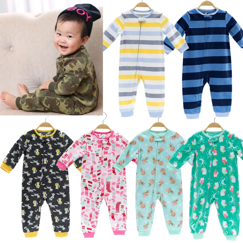 Winter Warm Baby Clothing Infant Kids Clothes Fleece Bebes Boys Outwear Zipper Up Little Girls Overalls Pajamas Jumpsuit Romper