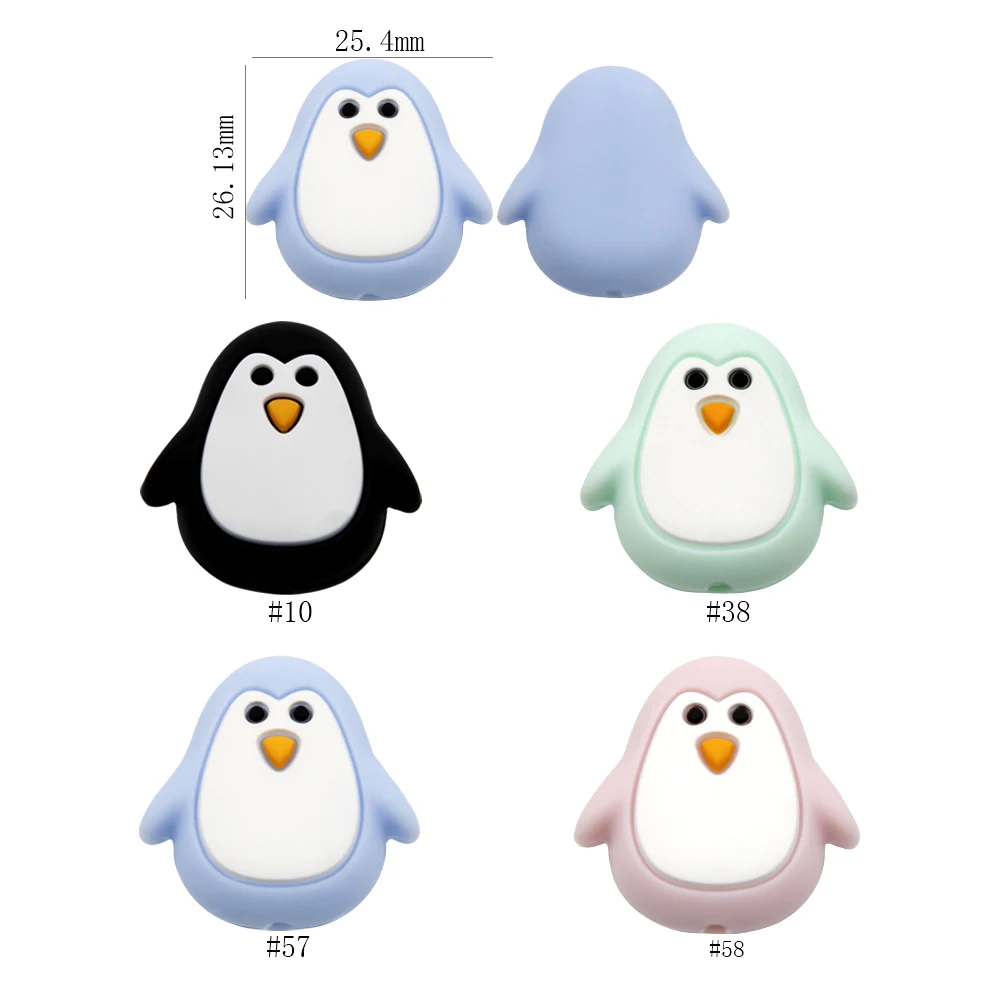 Cute-Idea 5PCs Mini Penguin Baby Animal Silicone Beads Teething Product Food Grade Pacifier Chain Rodent Toys Accessories gifts