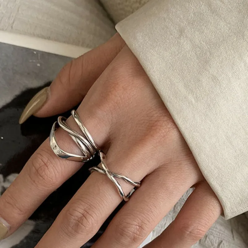 925 Sterling Silver Vintage Cross Winding Jari Cincin untuk Wanita Pasangan Minimalis Pesta Hadiah Perhiasan Mencegah Alergi