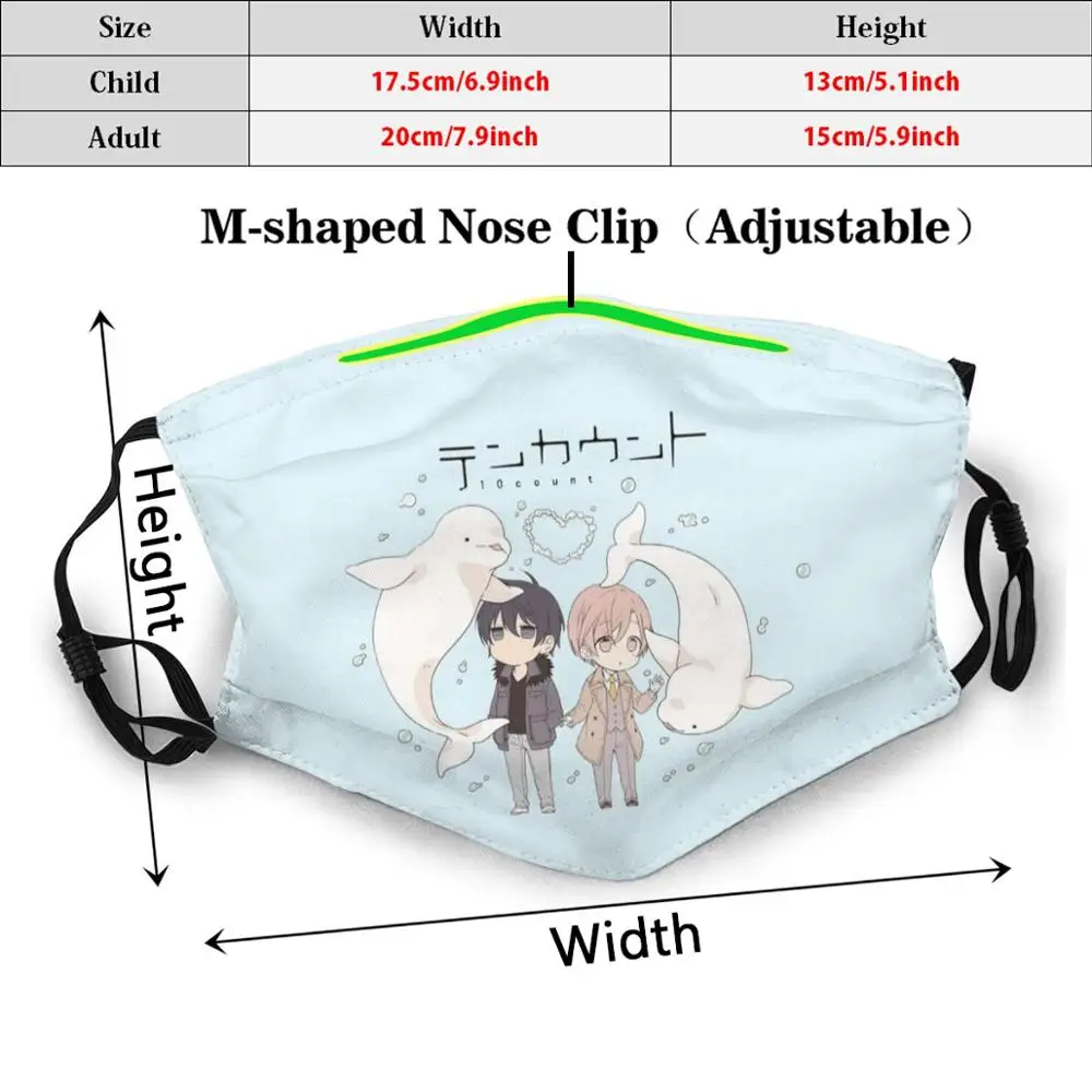 10 Ten Count Kurose Shirotani Seals Funny Print Reusable Pm2.247 Filter Face Mask Ten Count 10 Count Kurose Shirotani Yaoi Bl