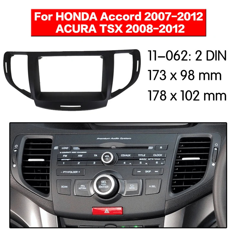 2 Din Car Radio Fascia Panel kit for Honda Accord Europe Spirior ACURA SR9 2008-2015 Trim Install Frame Dash Kit