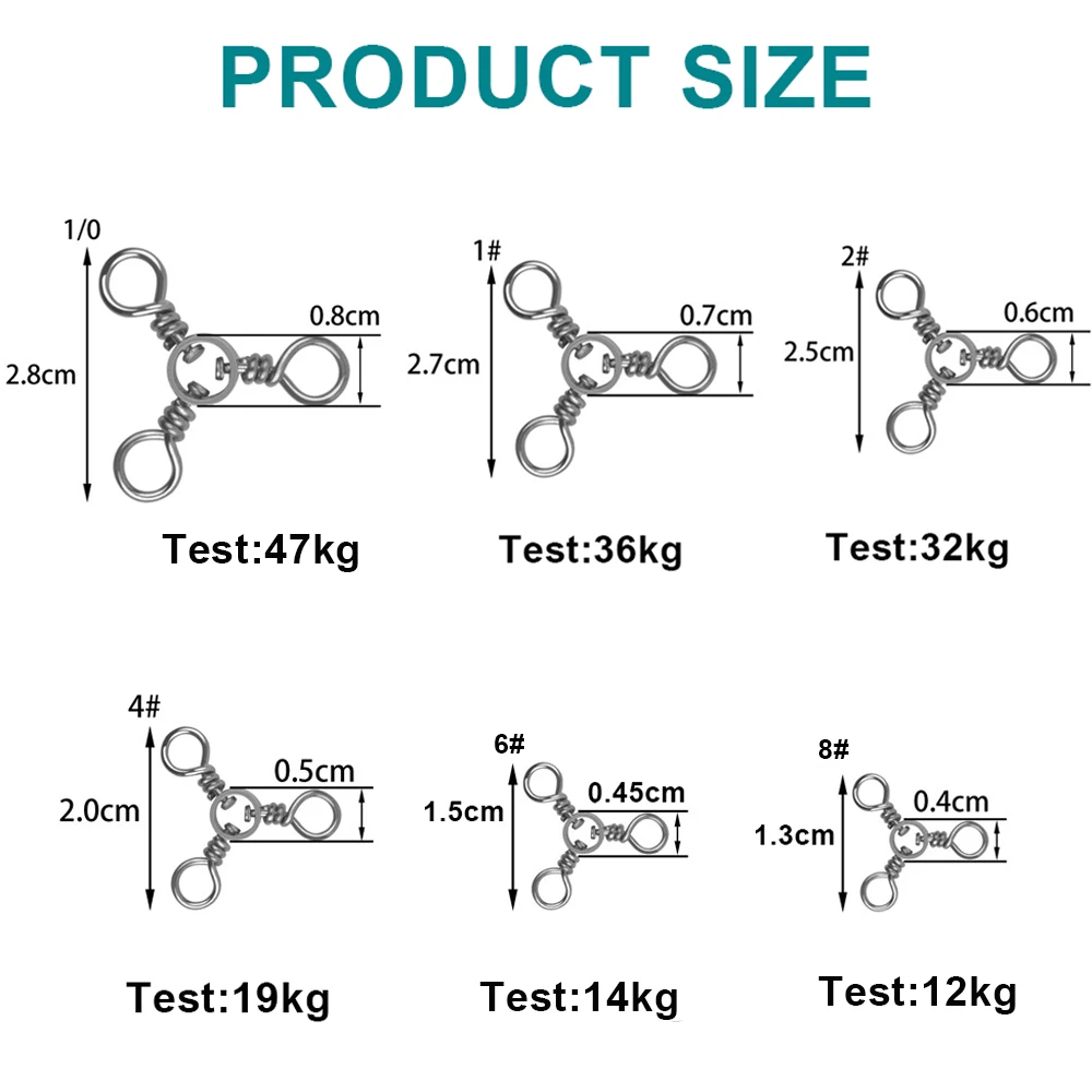 100Pcs 3 Way swivel Fishing connector Trigeminal Solid ring Cross Branch Jigging rigs Fishing swivels for Carp Fishing tackle