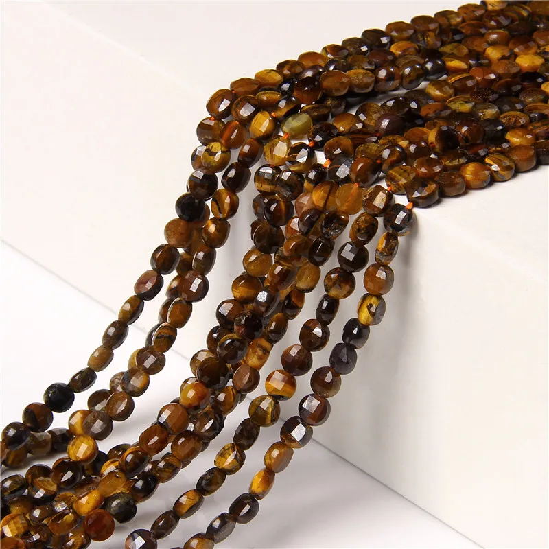 Faceted Coin Stone Beads Natural Quartzs Jaspers Round Flat Beads for Jewelry Making Craft Accessori DIY Bracelet Necklace 4/6mm