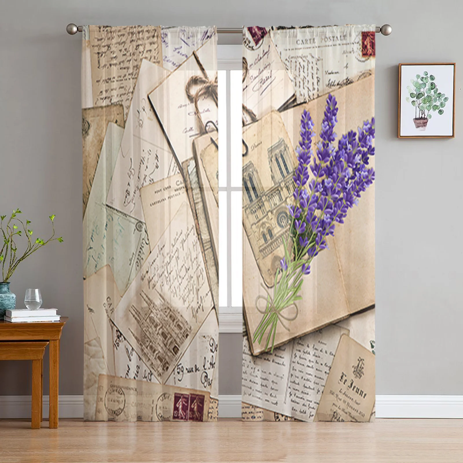 Envelope Mail Book Lavender Sheer Curtains for Living Room Bedroom Kitchen Chiffon Tulle Curtains Home Hotel Coffee Decor