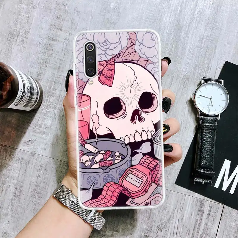 Pink Cat Skull Sorceress Witch Phone Case For Xiaomi Redmi Note 13 12S 12 11S 11E 11 Pro Plus 11T 10S 10 9S 9 + 8T 8 7 Art Patte