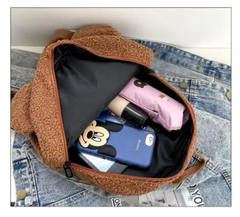 Kids Backpack Boys Girls School Bags Fashion Children School Bags Cute Bear Ear Fleece Mini Backpack Book Bag