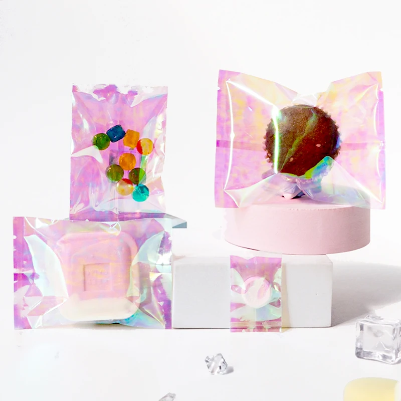 

Hot-Seal Bag Pink Rainbow laser Candy Cookie Lollipop Chocolate Baking Pakage HeatSeal Bag Food Packing Party Favors Pouch