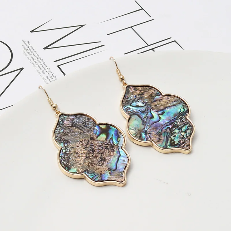 ZWPON Fashion Morocco Zinc Alloy Abalone Shell Wood Snakeskin Earrings Simple Geometric I Abalone Earrings for Woman Jewelry