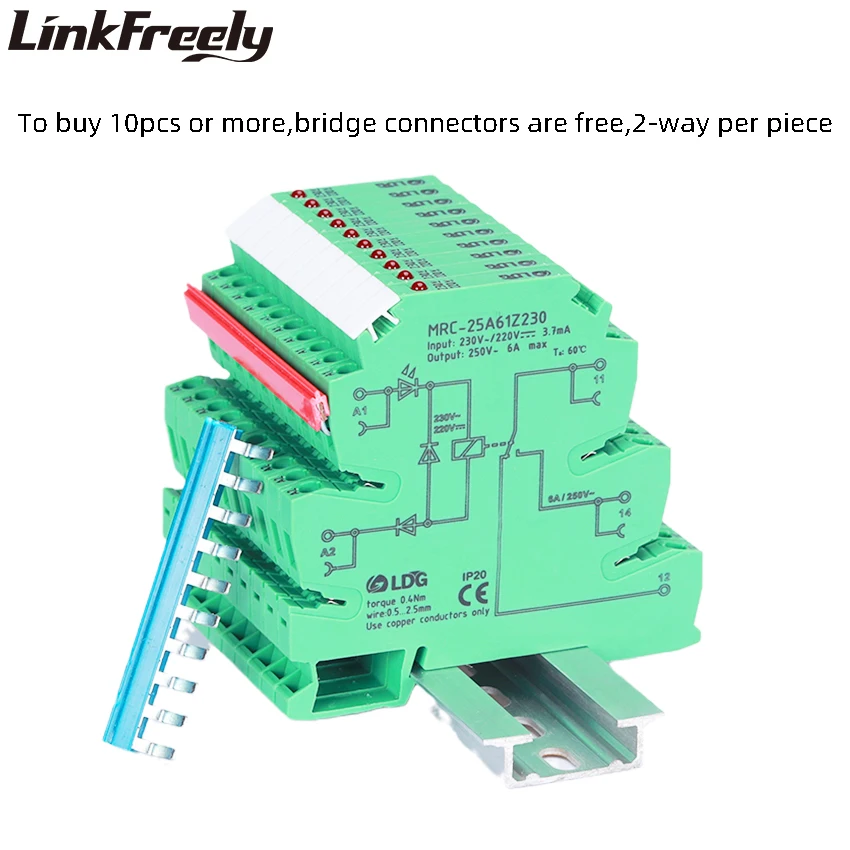 MRC-25A61Z230 10pcs Mini Smart Electromagnetic Contact Coil Interface Relay Board Module Din 230VAC/220VDC In 6A 250VAC/DC Ouput