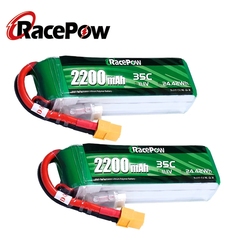 

RacePow 2200mAh 3S 11.1V 35C RC Lipo Battery with XT60 Plug For RC Vortex Quadcopter QAV250 Boat Airplane Helicopter 2 units