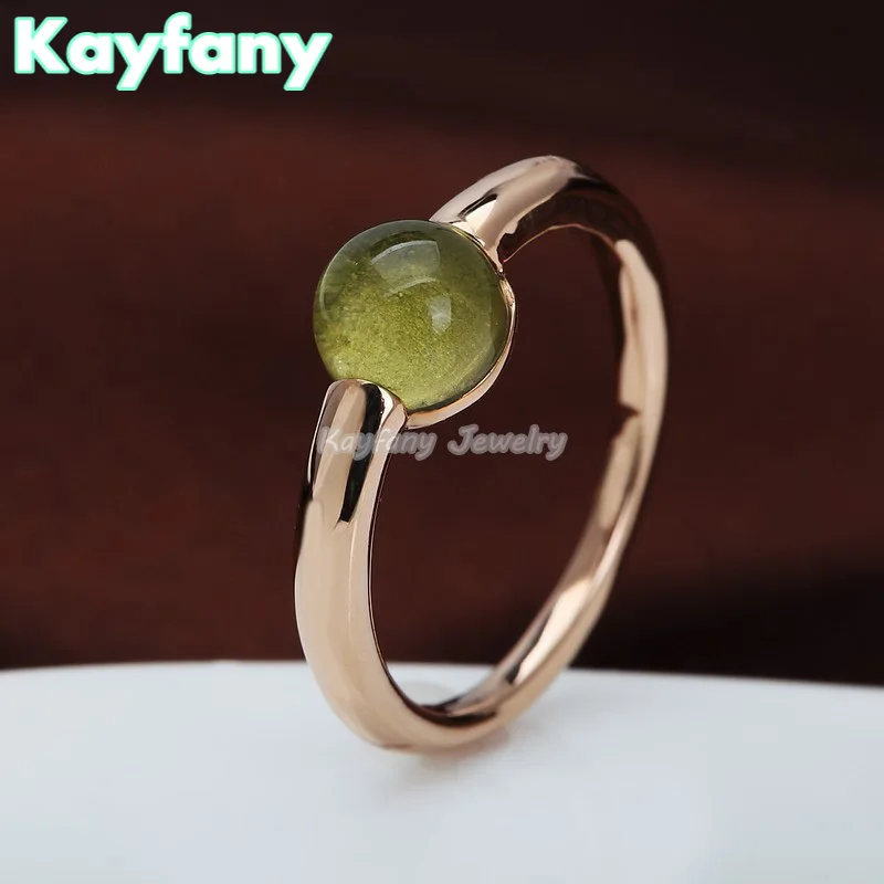 gold-plated round Peridot Olive green candy ring crystal jewelry anniversary gift for girlfriend Wedding Ring