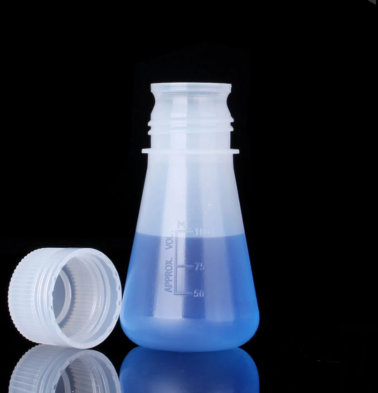 Flcopropriété Erlenmeyer Conique en Plastique Polypropylène avec Bouchon à Vis PE, Graduations Moulées, 25ml, 50ml, 100ml, 500ml, 1000ml, 2000ml