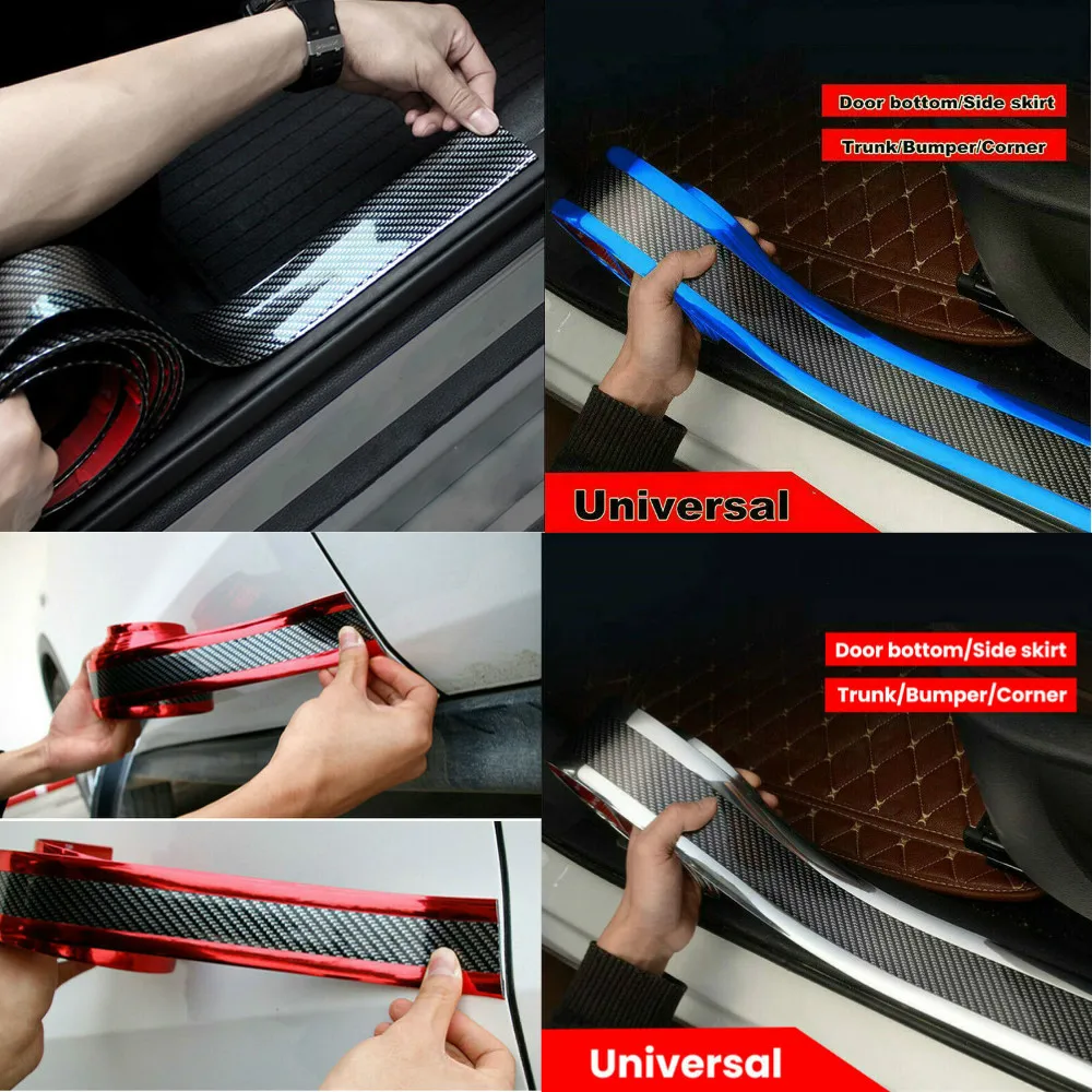 

Car Door Sill Scuff Plate Silver Carbon Fiber Pedal Protector Strips Accessories Auto Tuning Universal Anti-collision Strip