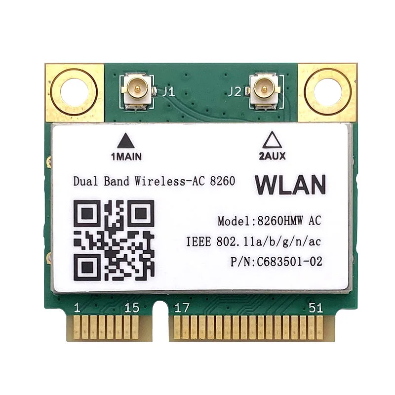 Wi-Fi付きワイヤレスミニカード,デュアルバンド8260 pcie,Intel 7265ac 8260ac 8265ac 802.11ac 2x2,bluetooth PC-E