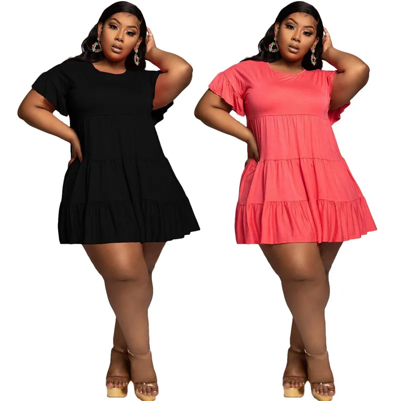 Vrouwen Jurken Zomer 2021 Plus Size 5xl Solid Plisse Mini Jurken Voor Vrouwen Losse Elegante Casual Outfits Groothandel Dropshipping