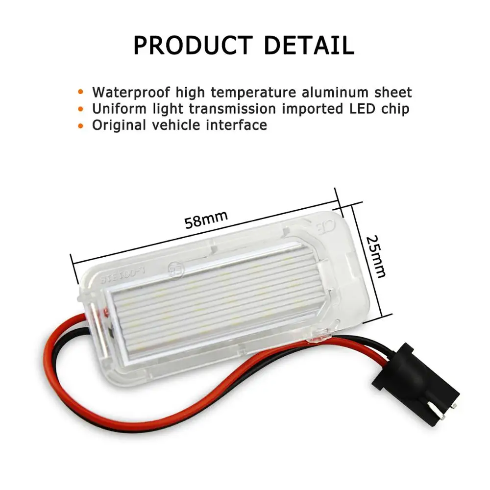 2pcs Canbus LED Number License Plate Light Lamp For Ford Focus 5D Fiesta Mondeo MK4 C-Max MK2 S-Max Kuga Galaxy 6000k White 12V