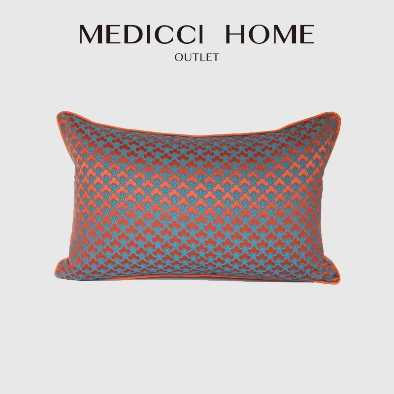 

Medicci Home Modern Cushion Cover Hotel Villa Decoration Blue And Red Geometric Patterns Jacquard Waist Pillow Case Luxurious