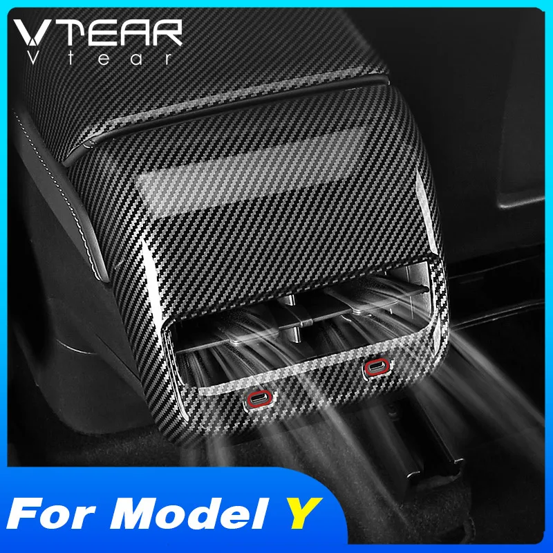 Vtear Car Rear Air Outlet Cover Back Armrest Exhaust Vent Stickers Auto Accessories Interior Parts For Tesla Model Y 2021 2022