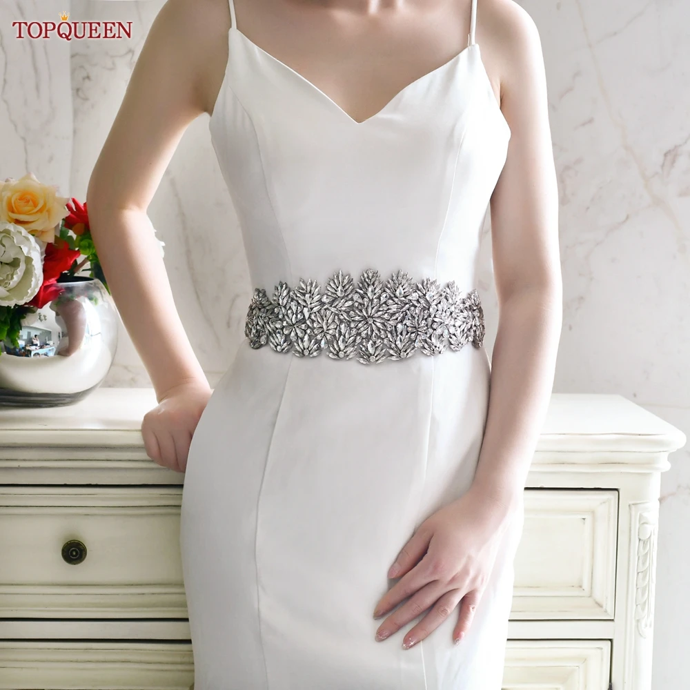 TOPQUEEN Wedding Dress Belts Bridal Wide Belt with Rhinestones Belt for Women Luxury Designer Brand Bridesmaid Dresses Belts S15