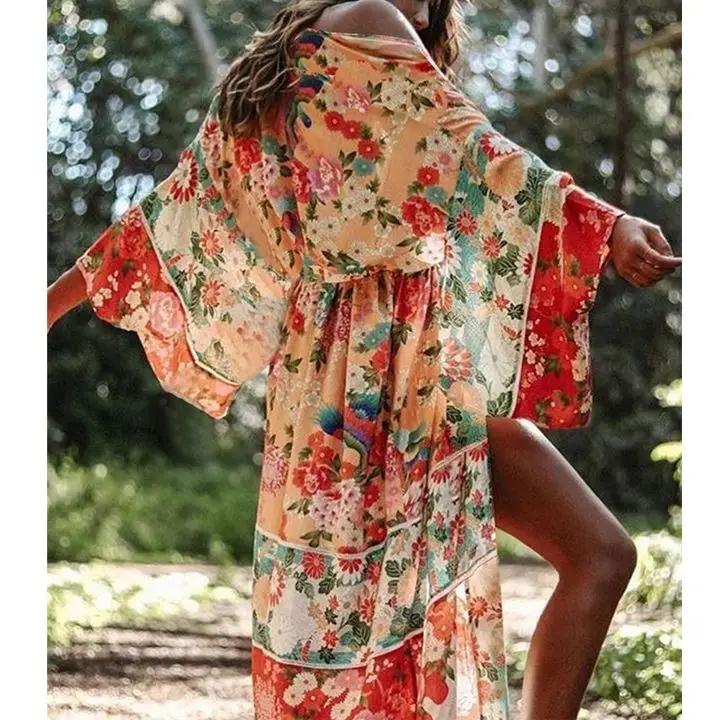 Roupa de banho feminina vestido de praia sexy floral ktfan sarong bikini cover-ups envoltório pareo praia cobrir robe de plage