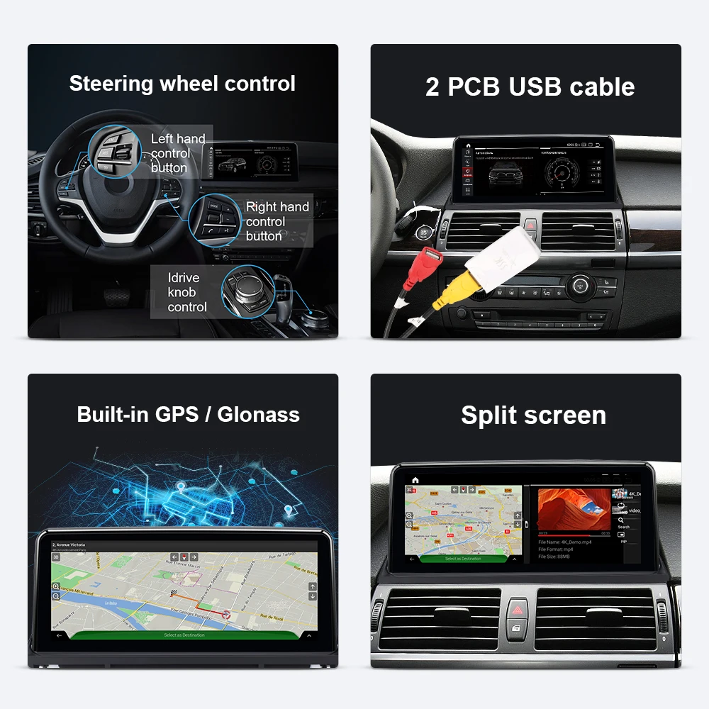 EBILAEN Auto-Multimedia-Player Android 13.0 für BMW X5 E70/X6 E71 (2007–2013), CCC/CIC-System, Steuergerät, PC, Navigation, Autoradio, 4G