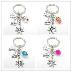 Keychain key chain jewelry antique charm ice blade charm pendant with blue bead key chain ice skates winter jewelry