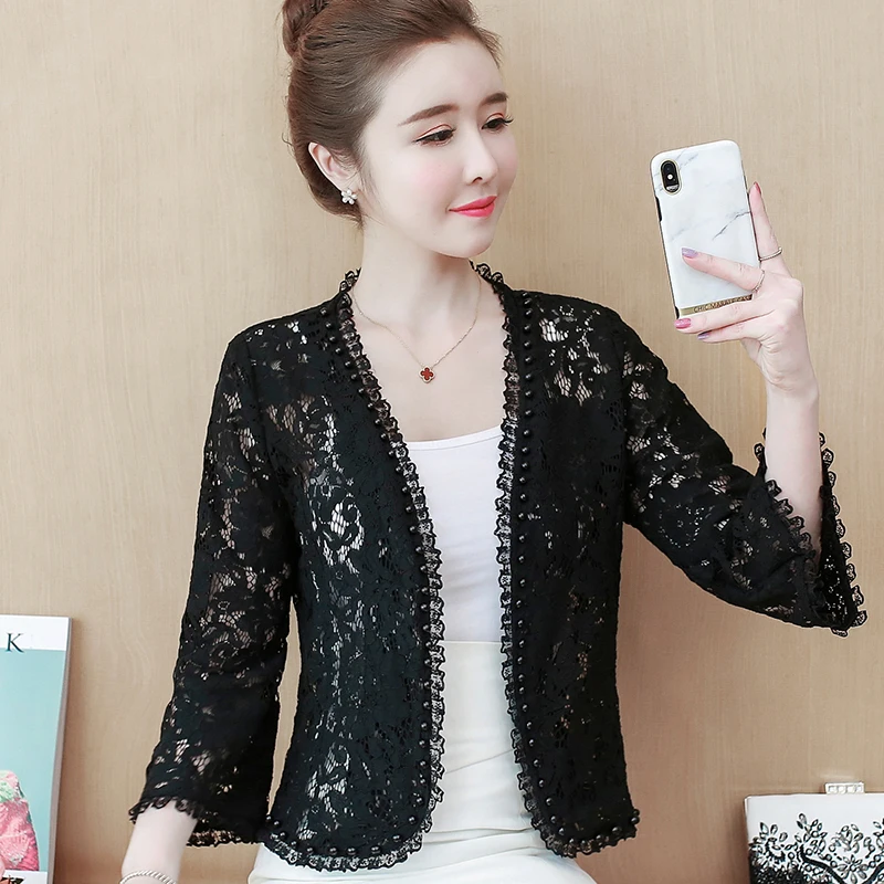 Women\'s Jackets 2024 Fashion Flare Sleeve White Jacket Women Jacket Beading Hollow Lace Jacket Women Coat B891