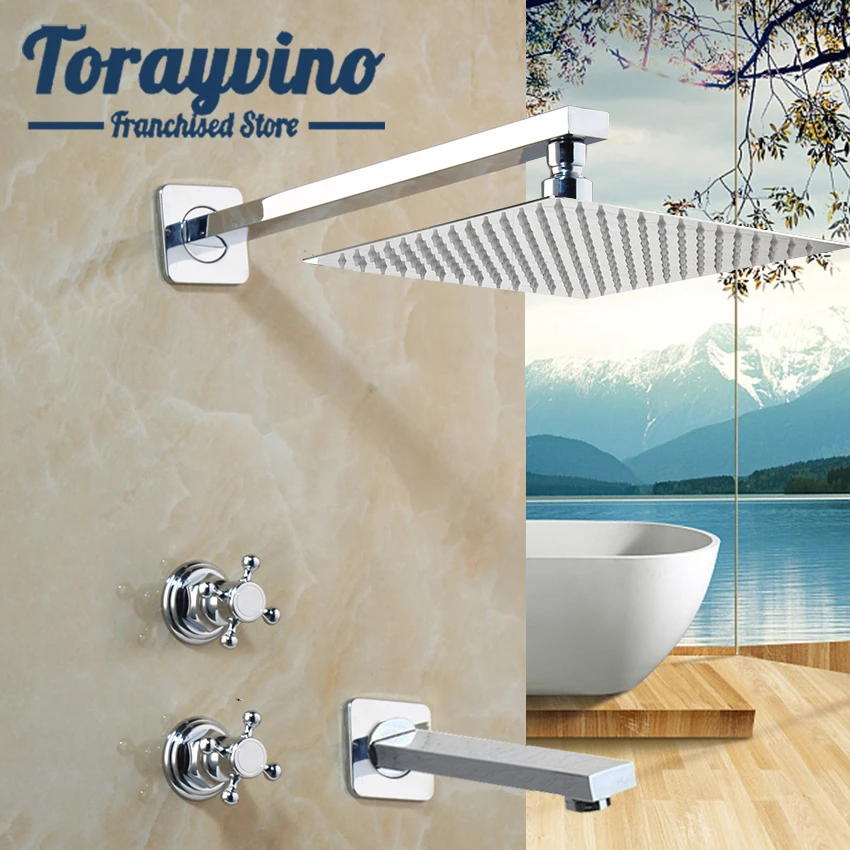 

Torayvino Bathroom Chrome Shower set Faucets Wall Mounted Shower Faucet Round Square Rainfall Shower Head Water Mixer Shower Set