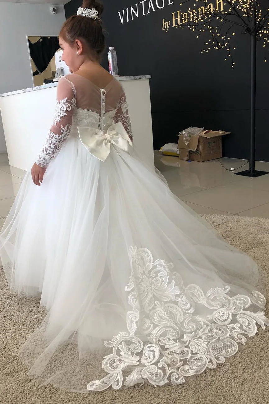 Robe De Communion pour filles, en Tulle, en dentelle, à manches longues, robe De soirée mignonne, collection 2020