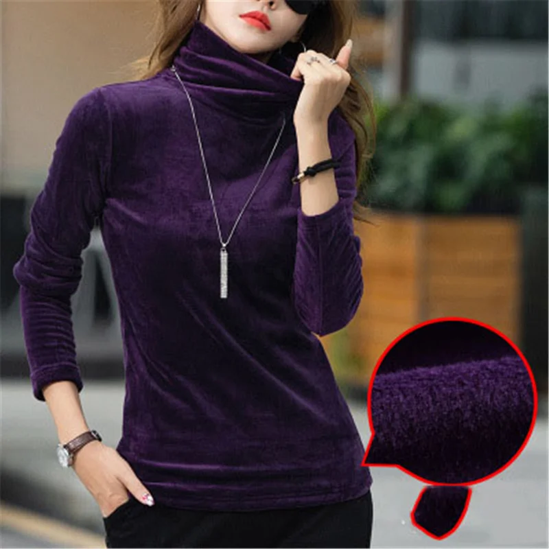 Women Turtleneck Sweater Thick Warm Winter Velvet Top Female Solid Pullovers Long Sleeve Warm Ladies Sweaters