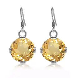 Szjinao Trendy 925 Sterling Silver Earring Women Big Wedding Earrings For Brides Citrine Gemstone Fashion Jewelry New Arrival