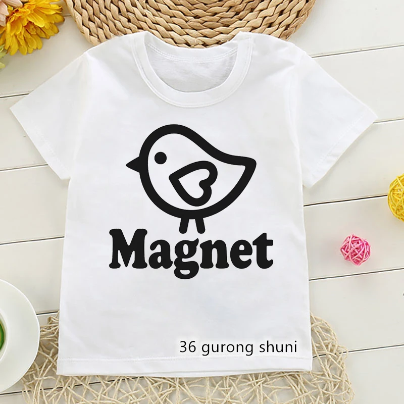 Chic Magneet Vogel Print T-shirt Meisjes/Jongens Kinderkleding Zomer Mode Tops Tee Shirt Kawaii Kids Kleding Harajuku Overhemd