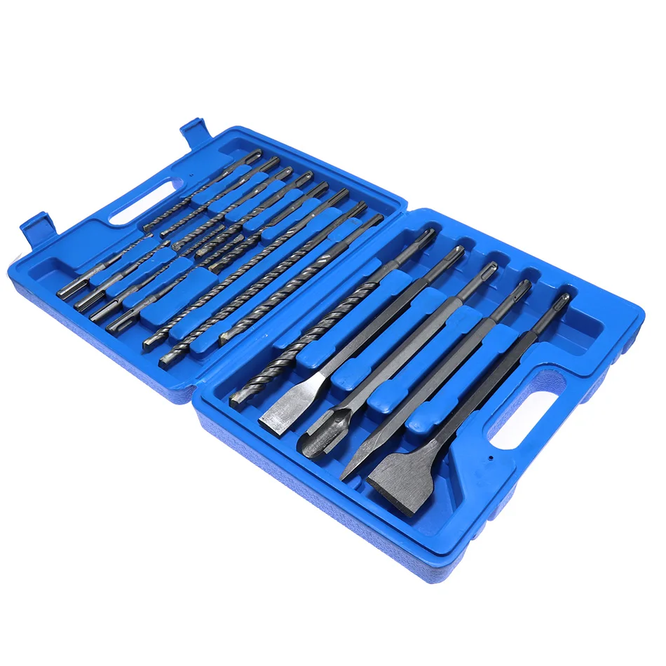 17pcs Set di punte per trapano a percussione elettrico Sds scalpello scatola di plastica gambo impatto rotante calcestruzzo muratura scanalatura nuovo