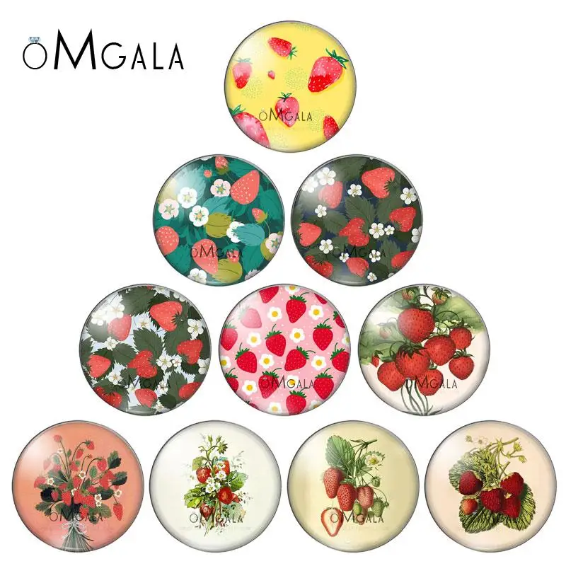 

Sweet Strawberry illustration 10pcs 10mm/12mm/14mm/16mm/18mm/20mm/25mm Round photo glass cabochon demo flat back Making findings