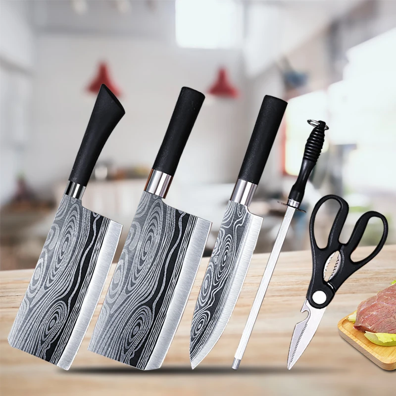 

Sharp Steel Knife Chef's Knife Kitchen Five-piece All-steel Knife Set Household Kitchen Knife Scissors Fruit Knife