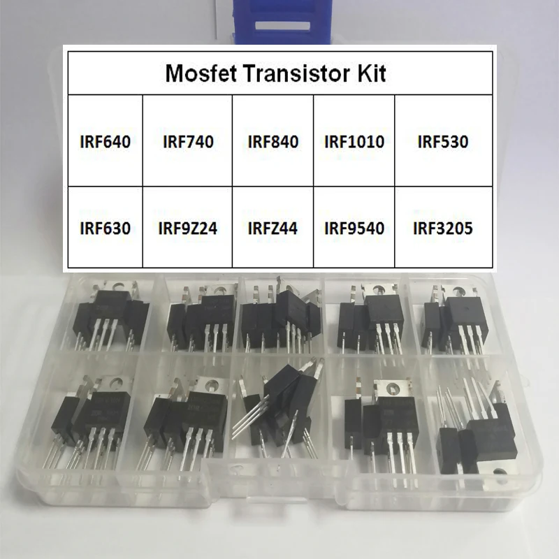 50Pcs/Box 10 Values Field Effect Transistor Kit IRF3205 IRF640 IRF740 IRF840 IRF530 IRF630 IRF1010 IRFZ44 IRF9540 IRF820 IRF9Z24