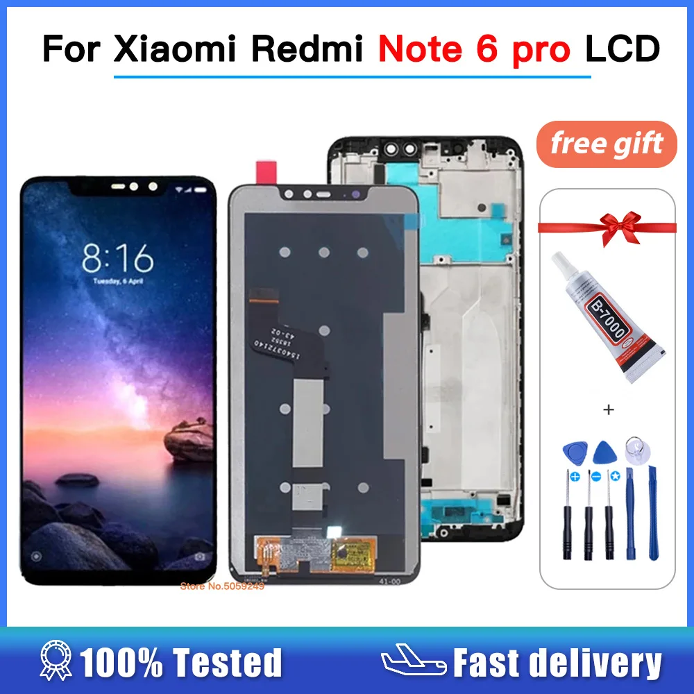 

Оригинальный ЖК-дисплей для Xiaomi Redmi Note 6 Pro, сенсорный экран, дигитайзер для Redmi Note6 Pro, сборка, замена M1806E7TG