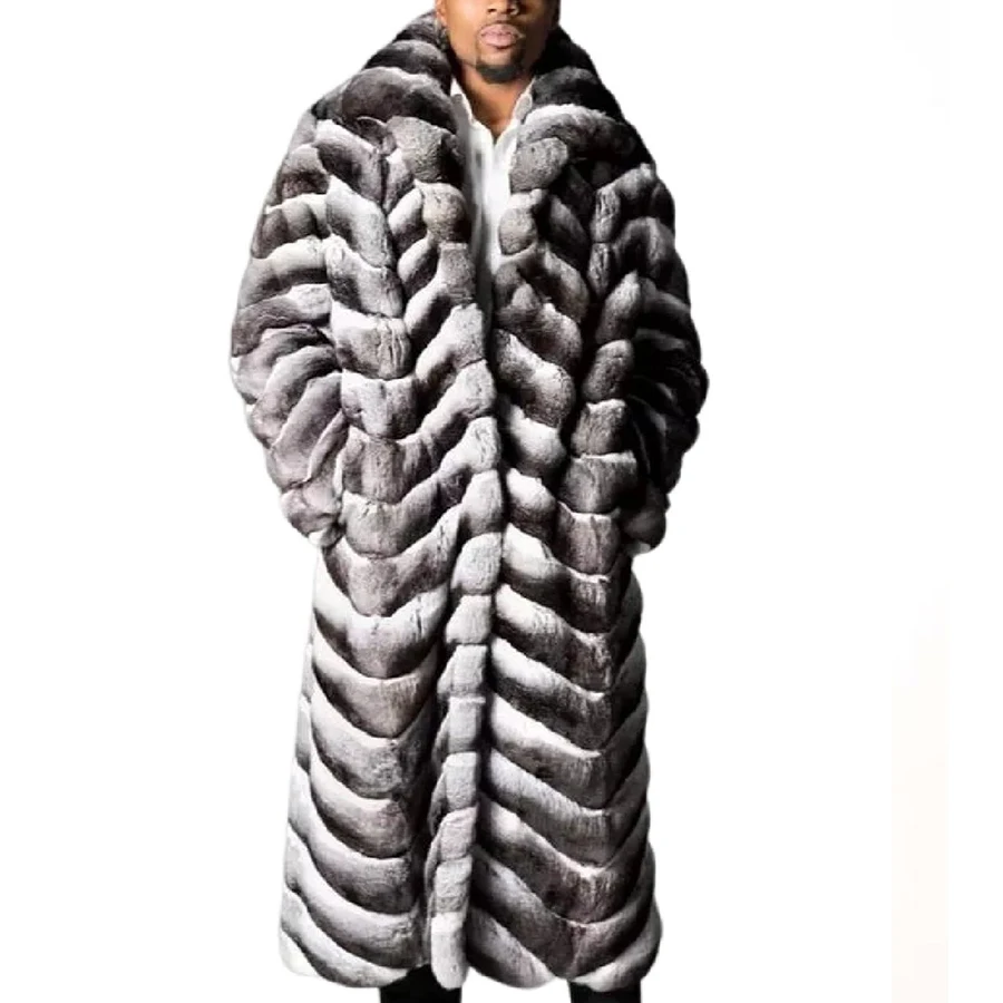 Men Luxury Fur Jacket Natural Rex Rabbit Fur Coat Chinchilla Colored Overcoat Winter Clothing Warm Best Selling