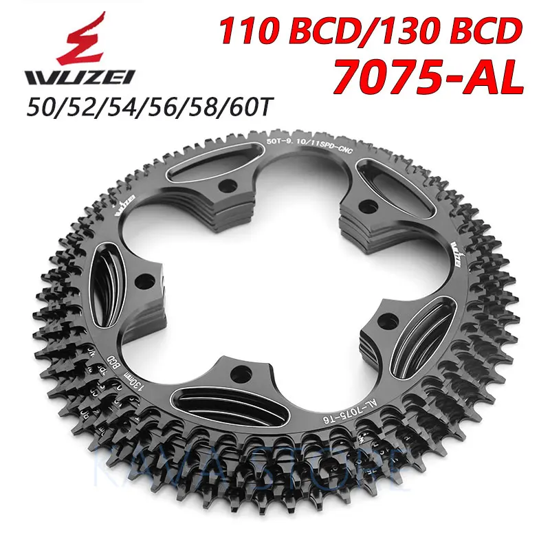 WUZEI Road Bike Chainwheel Folding 110/130 BCD Round Narrow Wide Sprockets 50/52/54/56/58/60T AL7075 BMX Bicycle Chainring