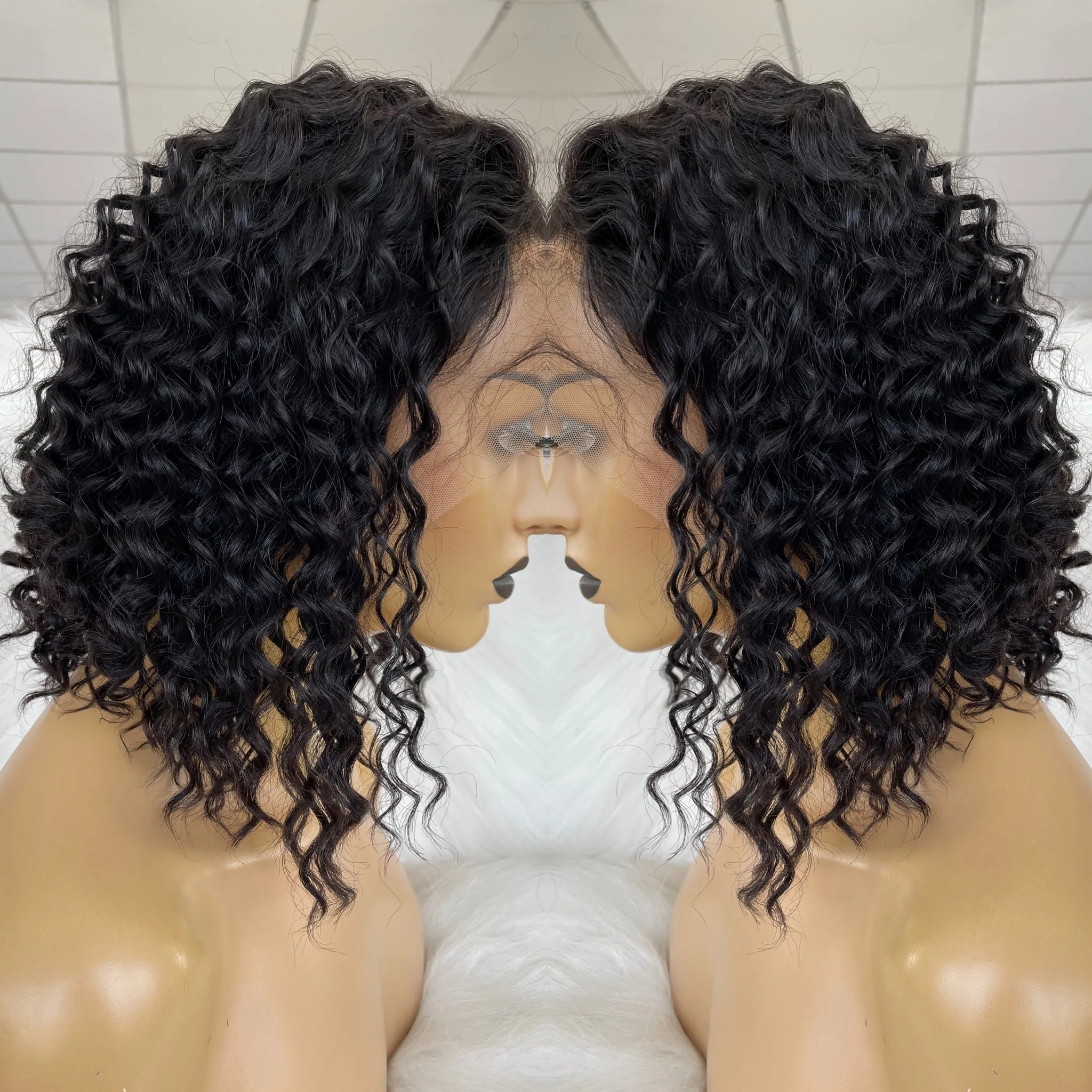 QueenKing hair Lace Front Wig 180% Density Bob Wig Deep Wave Free Part Preplucked Natural Hairline Brazilian Human Remy Hair