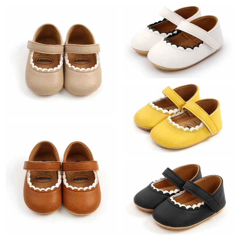 

Soft Leather Baby Moccasins Shoes Newborn Rubber Sole First Walkers Floral Border Toddler Shoes Infant Girls Anti-slip Prewalker