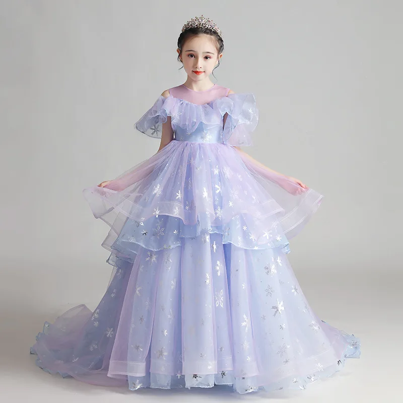 Sequin Tulle Flower Girl Dress for Wedding Evening Children Princess Party Pageant Long Gown Kids Dress for Girls Formal Clothes