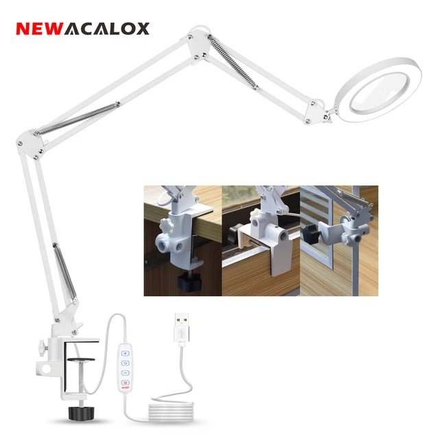 NEWACALOX 5X powiększające szkło spawalnicze LED lampa stołowa na biurko trzyczęściowy składany uchwyt lupa światło naprawa paznokci oświetlenie odczyt