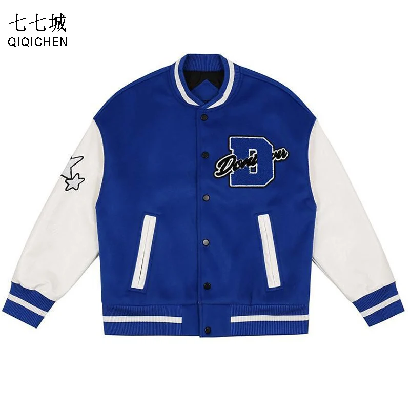 

Hip Hop Baseball Varsity Jacket Men Letter Patch College Japanese Loose Jackets Couple Streetwear Casual Coat 2021 Spring Autumn