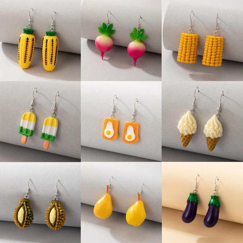 Tocona Lovely Fruit Vegetable Cute Drop Earrings New Fashion Corn Watermelon Eggplant Dangle Earring for Women Girls Jewelry