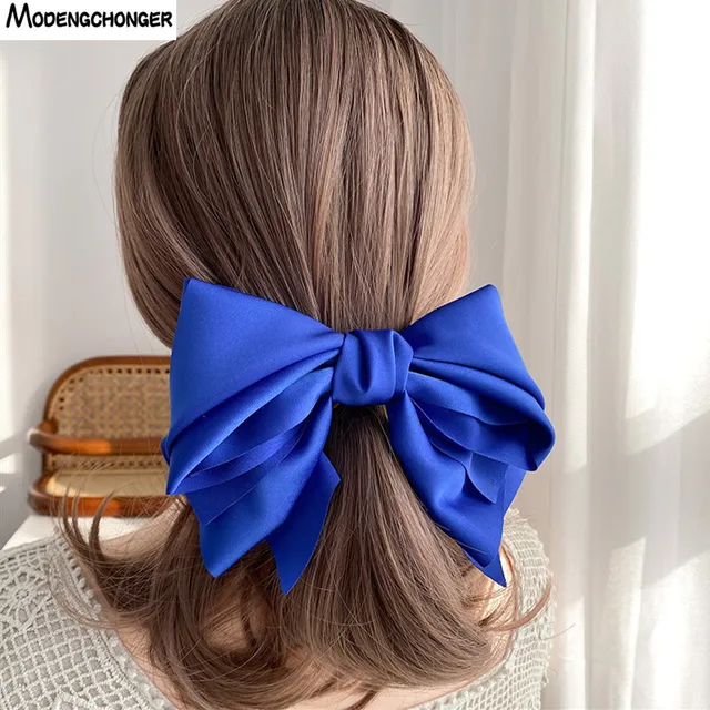 Nowe mody Barrette dla kobiet dziewczyn wysokiej jakości wielowarstwowe duże spinki do włosów szpilka Bow Knot Satin stałe kolorowe akcesoria Hot